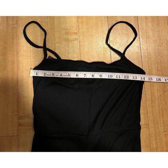 PLT NWT Black Ribbed Strappy Square Neck Flared Jumpsuit Fall Streetwear Chic - Picture 9 of 12